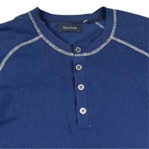 Naadam Henley Cashmere Sweater Button Pullover Preppy Navy Blue Men’s Size Med